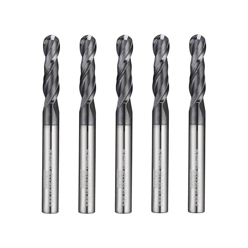 WEXWE Store Tools Ball Nose Carbide End Mill, MAH Coating, CNC Cutting Tools for Stainless Steel,Hardened Steels,High Temp Alloys,Medium Alloy Steels, 2 Flute,1/8" Shank,Inch Size (.125(1/8)", 5pcs) - Image 1